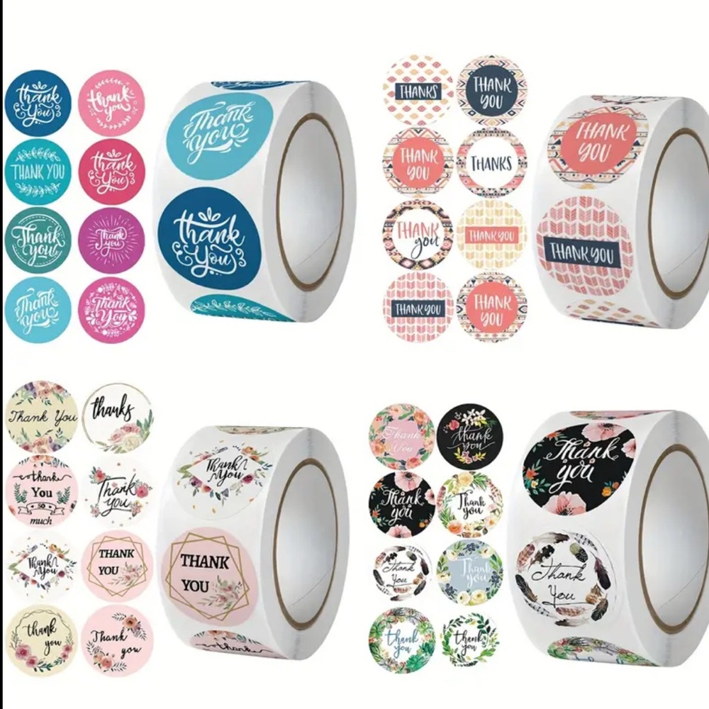 2000pc (4 rolls) Assorted Thank You Stickers